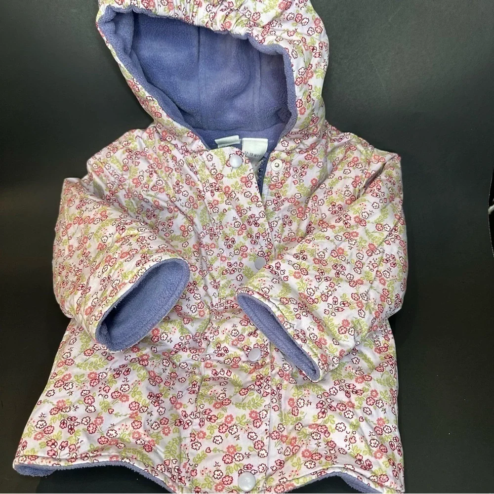Gymboree Vintage 12-18 Mo REVERSIBLE Purple Ditzy Floral Fleece Coat Jacket Hood